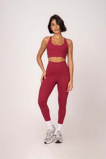 Conjunto Essentials Legging e Top Sense Texturizado Bordô