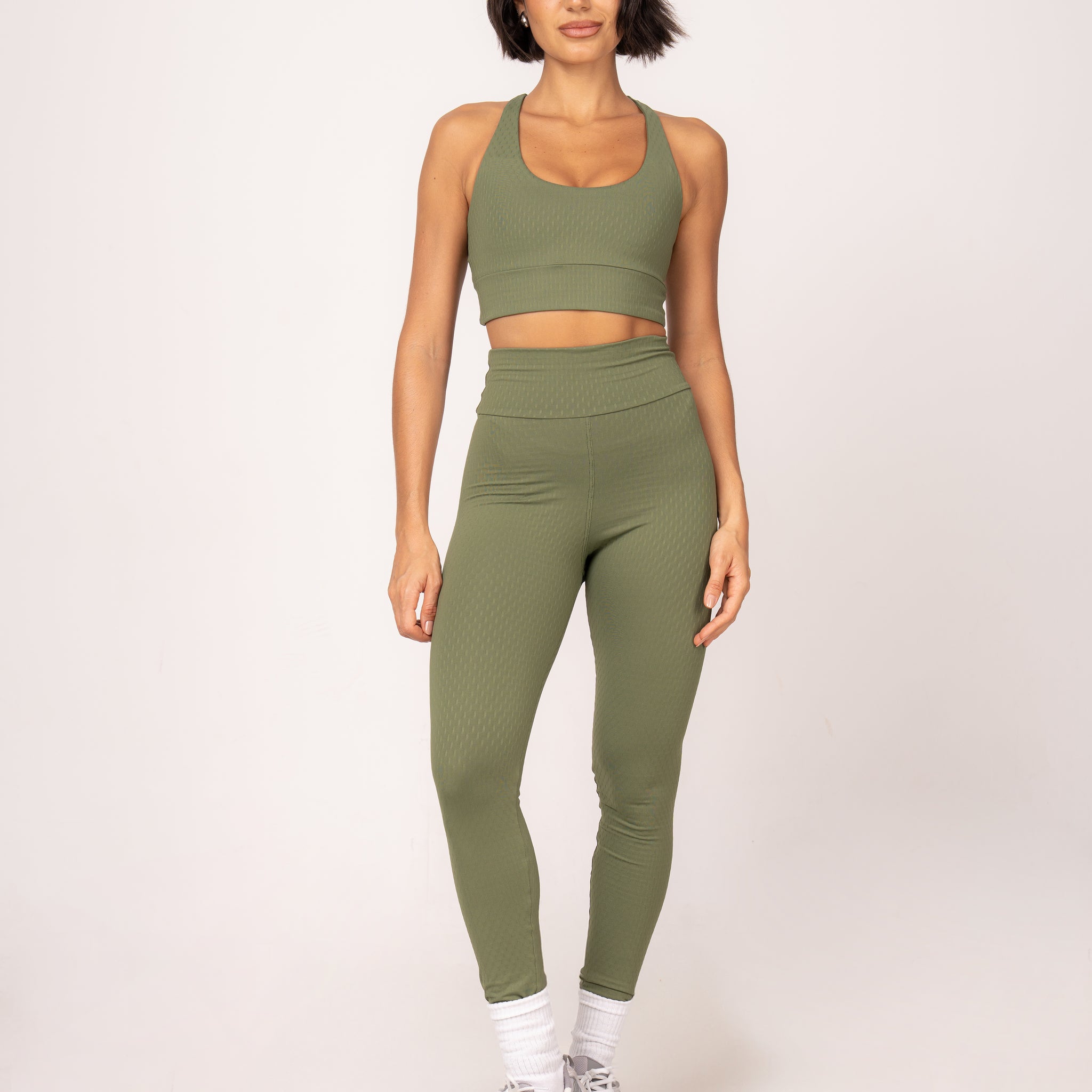 Conjunto Essentials Legging e Top Sense Texturizado Verde Oliva