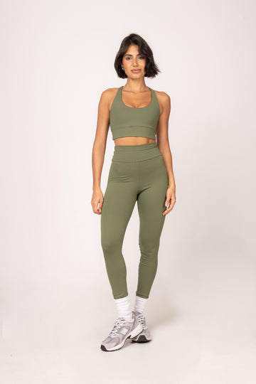 Conjunto Essentials Legging e Top Sense Texturizado Verde Oliva