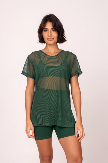 Blusa Tule Verde Florest