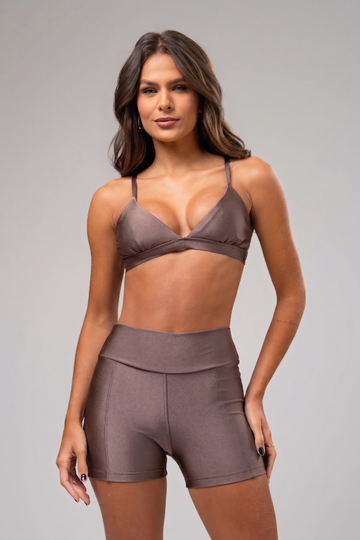 Conjunto Short e Top V Glow Castanho