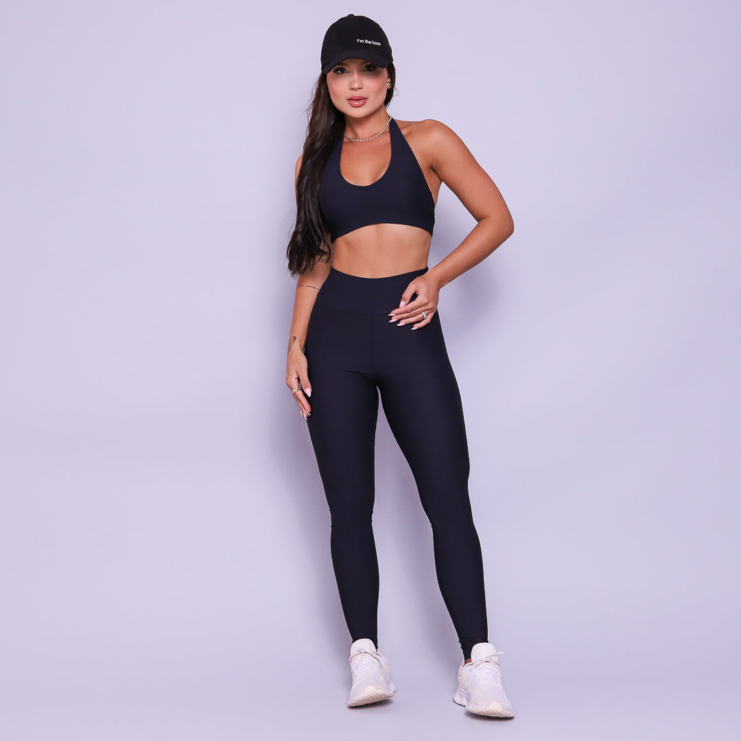 Conjunto Legging e Top Frente Única  Preto Flow