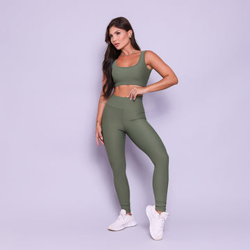 Conjunto Legging e Top Alças Retas Verde Oliva Flow