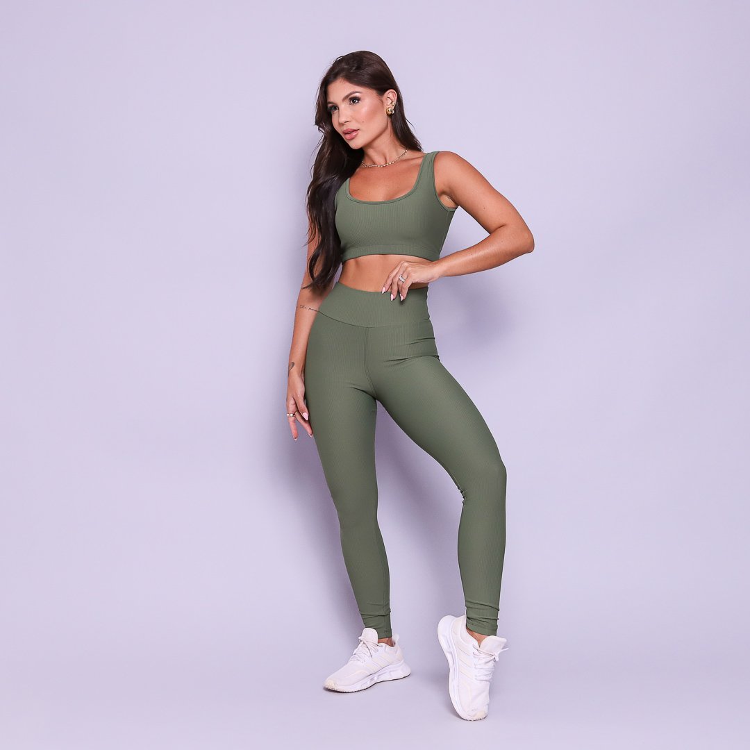 Conjunto Legging e Top Alças Retas Verde Oliva Flow