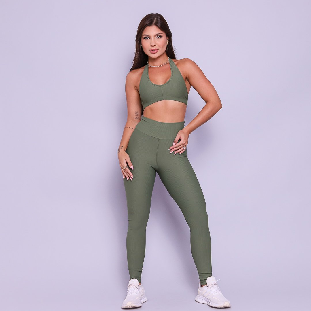 Conjunto Legging e Top Frente Única Verde Oliva Flow