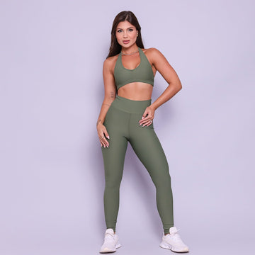Conjunto Legging e Top Frente Única Verde Oliva Flow