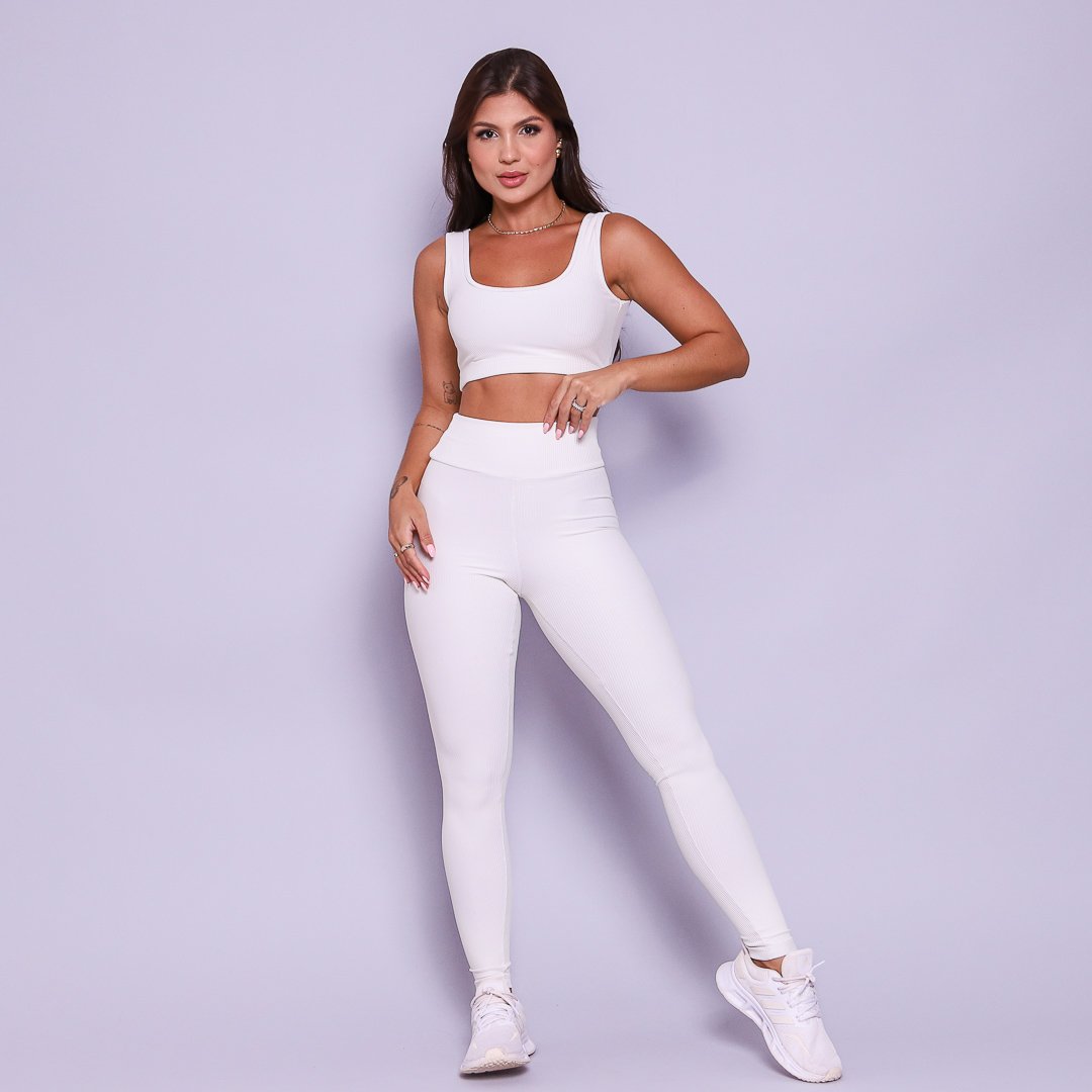 Conjunto Legging e Top Alças Retas Off White Flow