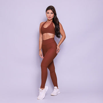 Conjunto Legging e Top Frente Única  Avelã Flow