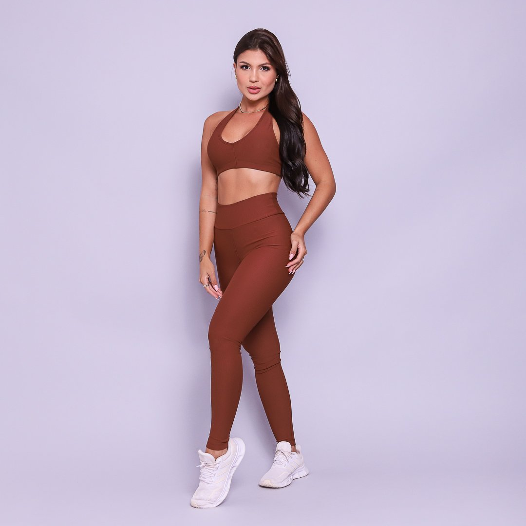 Conjunto Legging e Top Frente Única  Avelã Flow