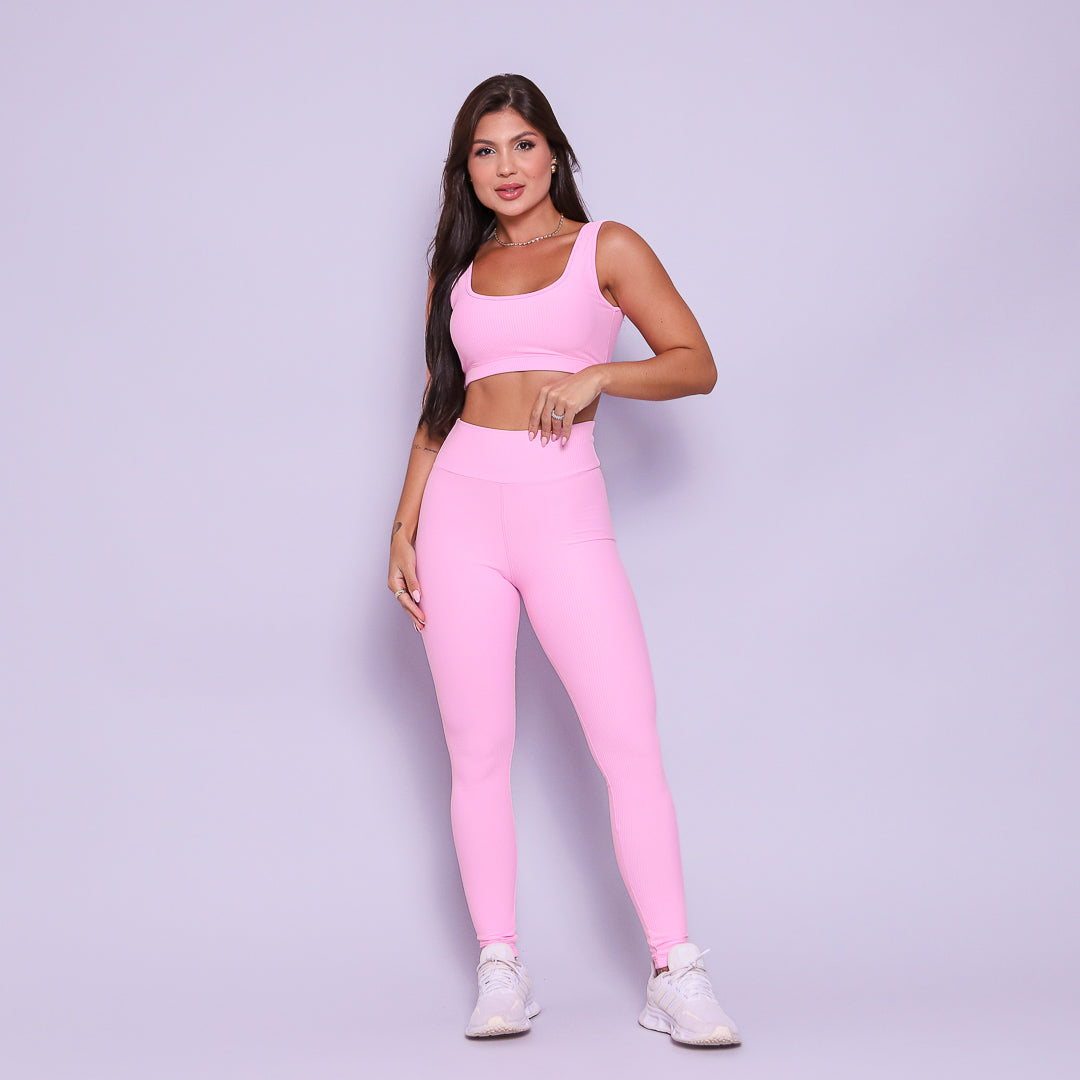 Conjunto Legging e Top Alças Retas Rosa Flow