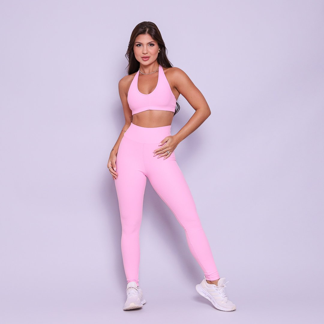 Conjunto Legging e Top Frente Única Rosa Flow