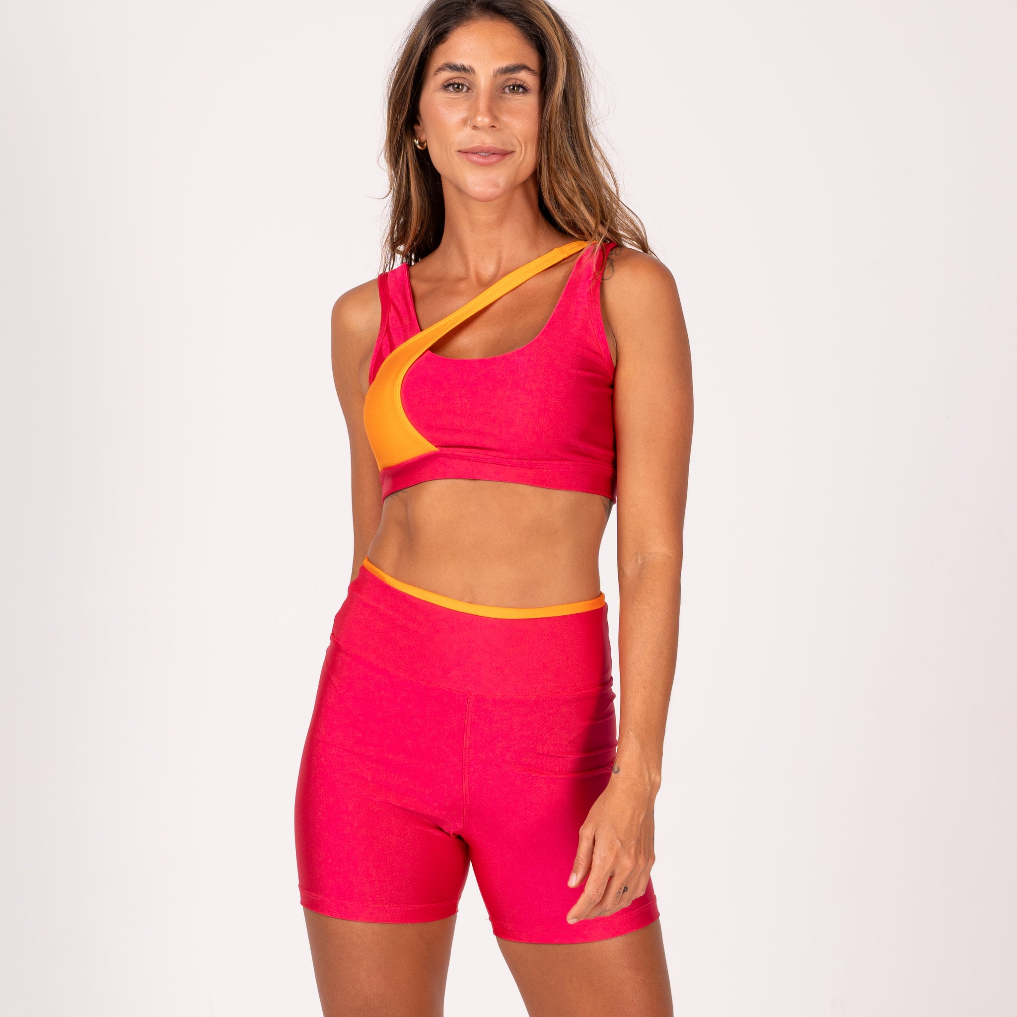 Conjunto Short e Top Jolie Premium Hot Pink e Laranja