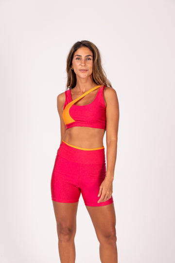 Conjunto Short e Top Jolie Premium Hot Pink e Laranja