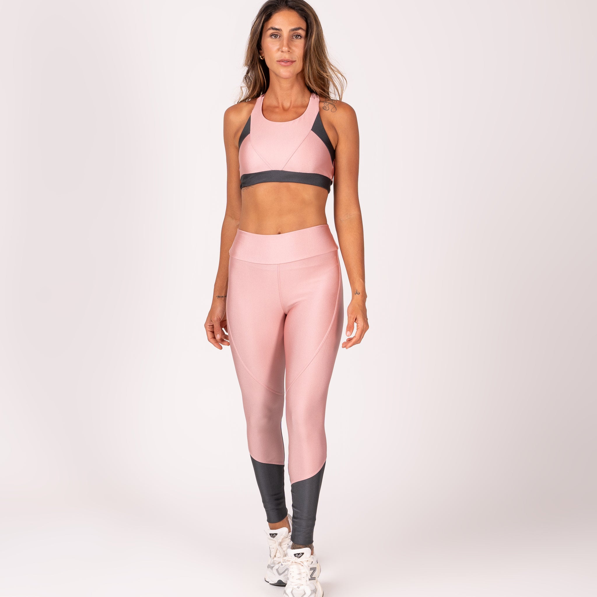 Conjunto Legging e Top Recortes Premium Rosê e Grafite