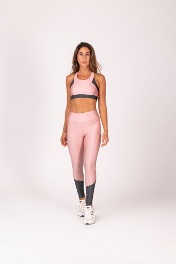 Conjunto Legging e Top Recortes Premium Rosê e Grafite