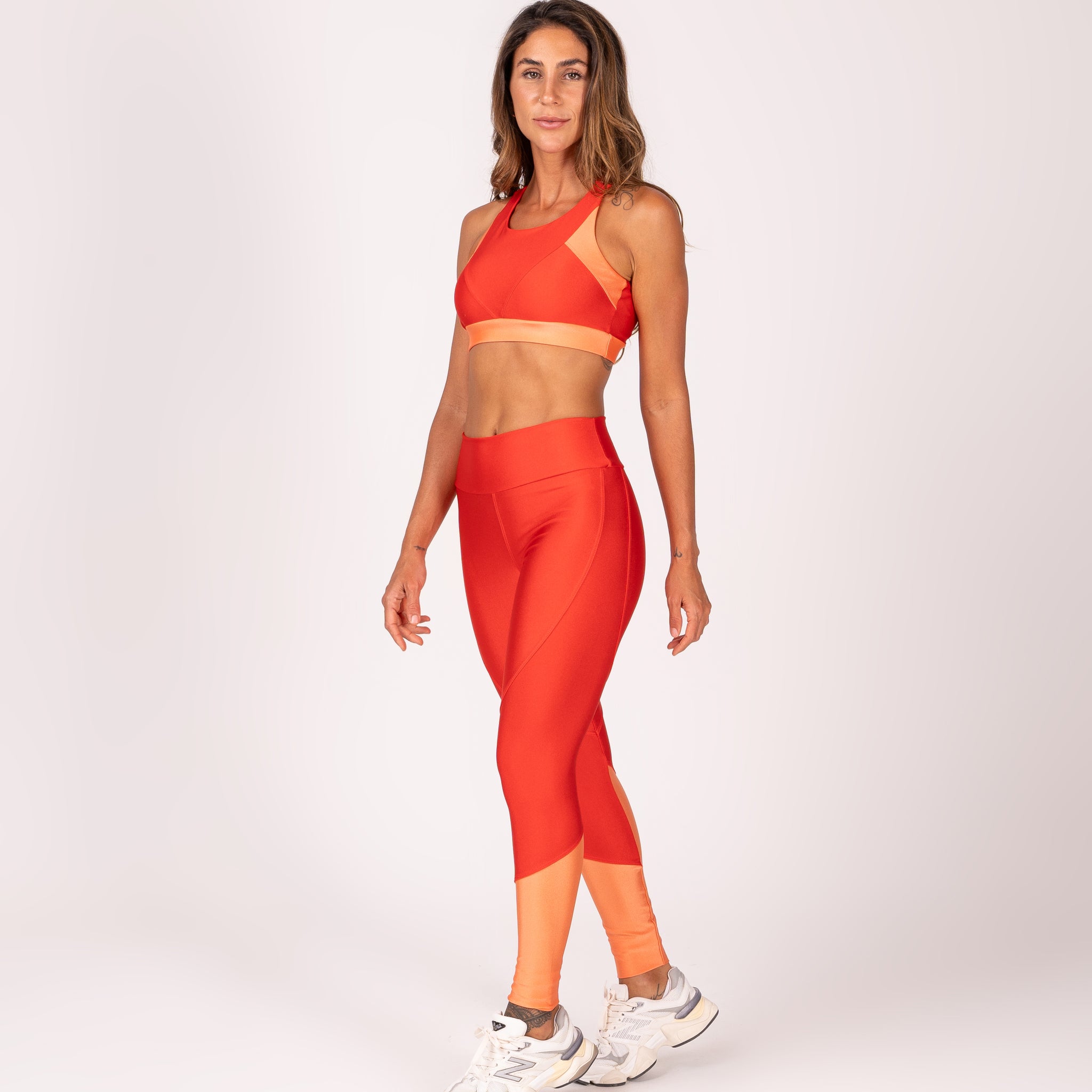 Conjunto Legging e Top Recortes Premium Vermelho e Laranja Papaya