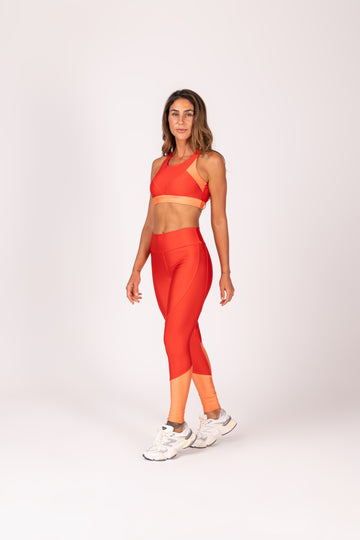 Conjunto Legging e Top Recortes Premium Vermelho e Laranja Papaya