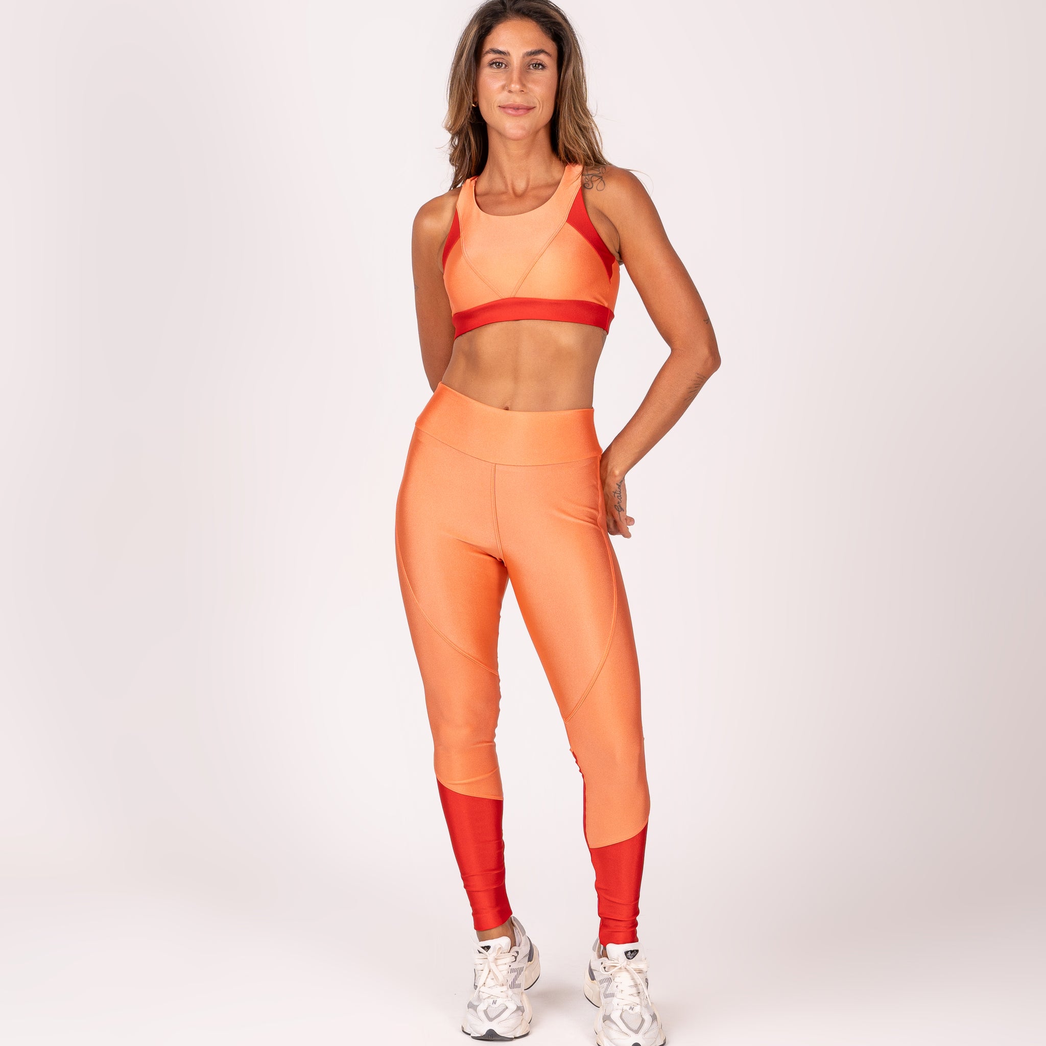 Conjunto Legging e Top Recortes Premium Laranja Papaya e Vermelho