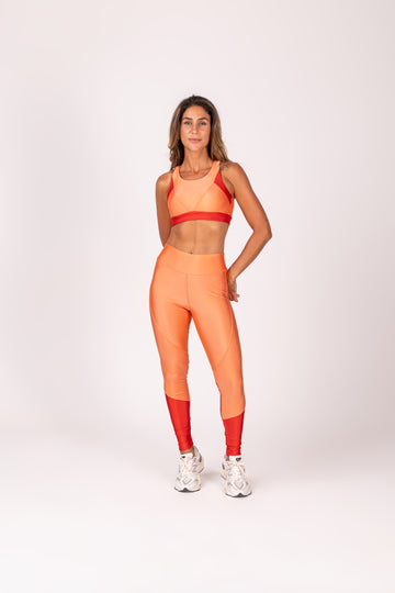 Conjunto Legging e Top Recortes Premium Laranja Papaya e Vermelho