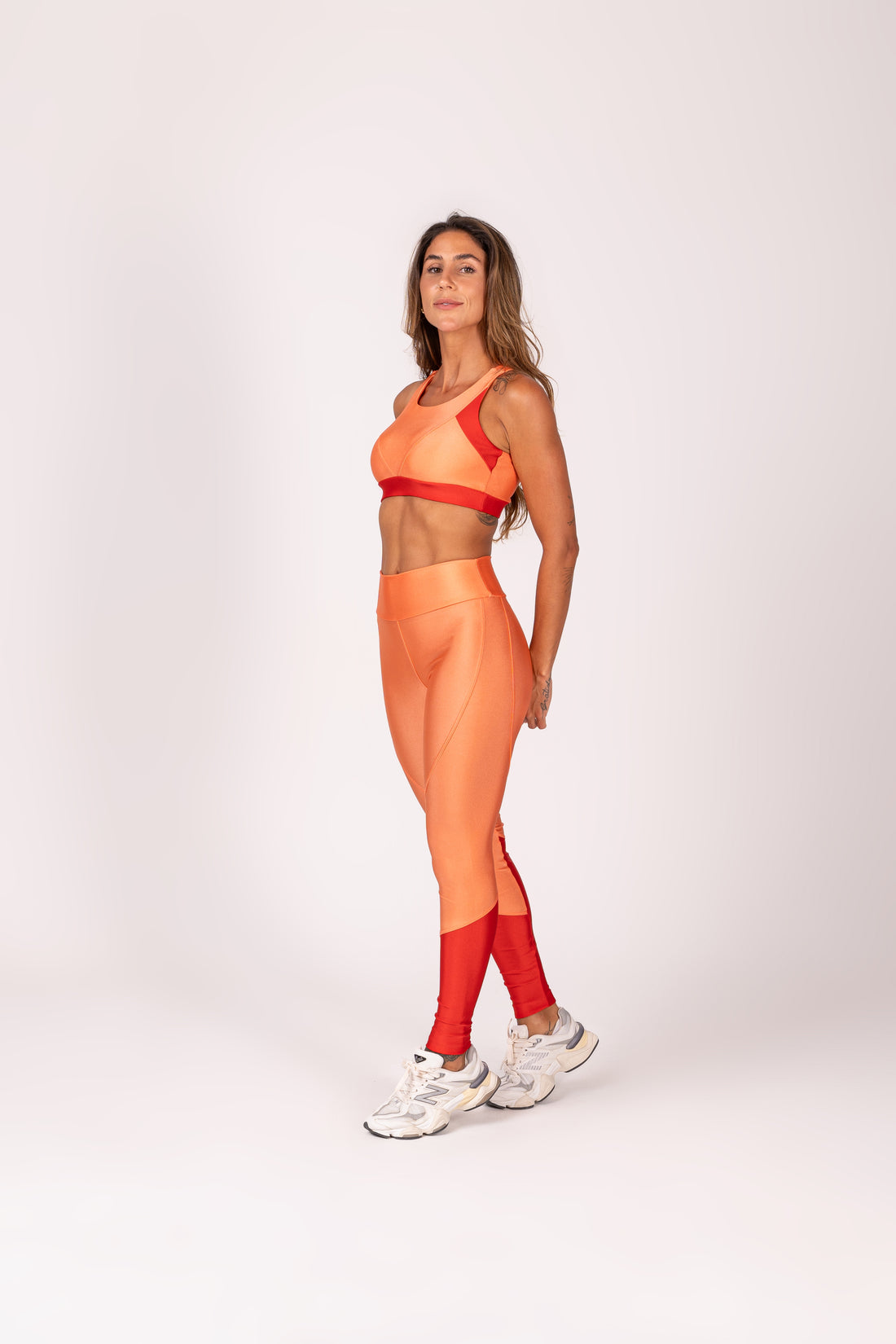 Conjunto Legging e Top Recortes Premium Laranja Papaya e Vermelho