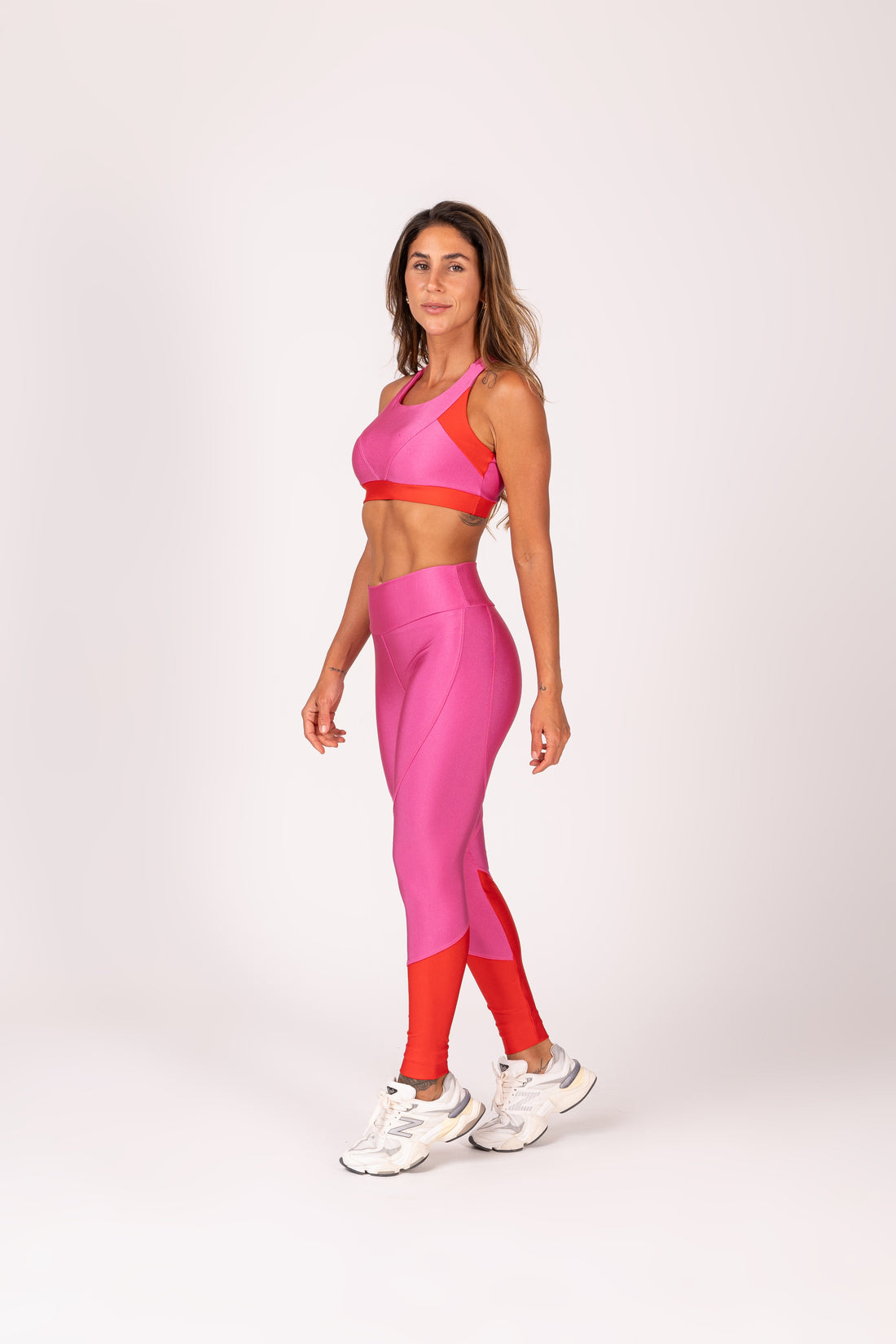 Conjunto Legging e Top Recortes Premium Rosa e Vermelho