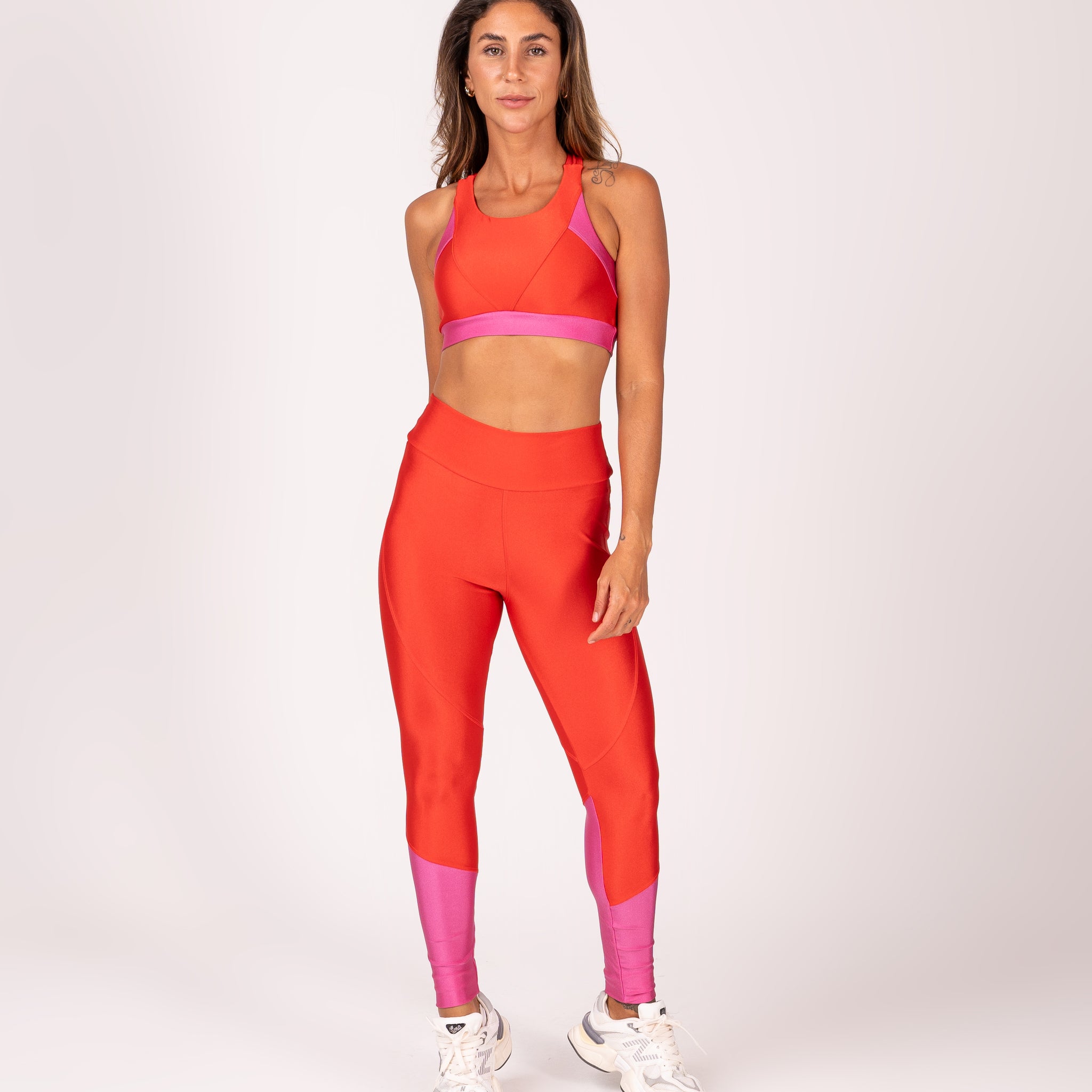 Conjunto Legging e Top Recortes Premium Vermelho E Rosa