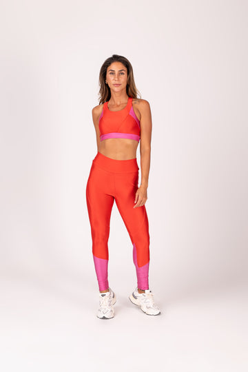 Conjunto Legging e Top Recortes Premium Vermelho E Rosa