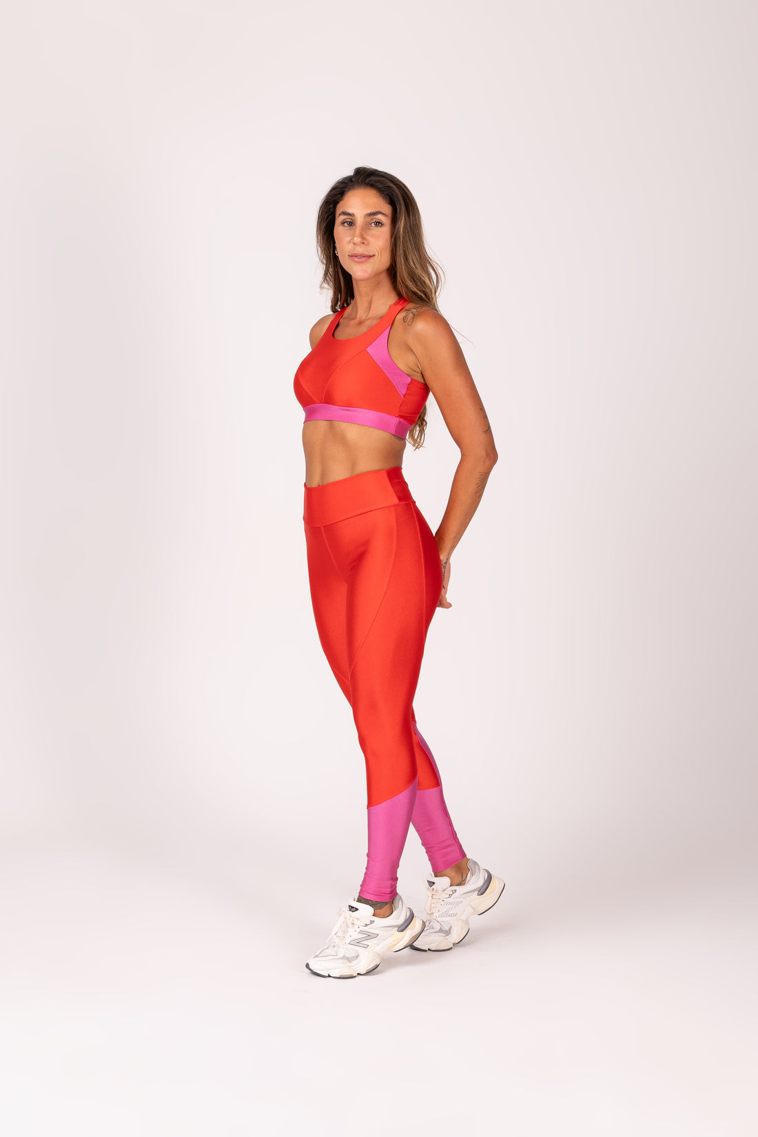 Conjunto Legging e Top Recortes Premium Vermelho E Rosa