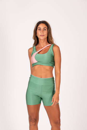 Conjunto Short e Top Jolie Premium Verde Jade e Rosa