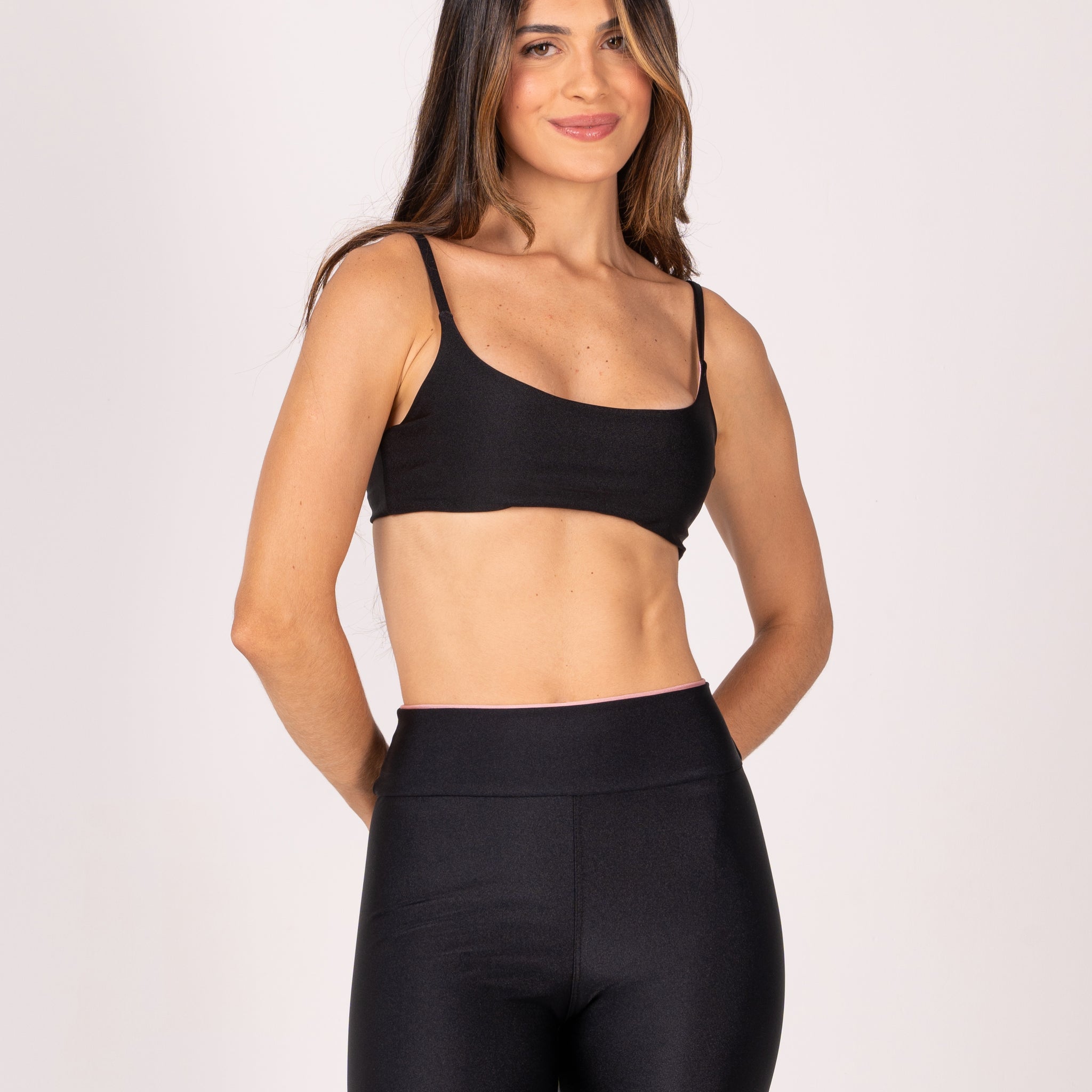 Conjunto Legging e Top Dupla Face Premium Preto e Rosê